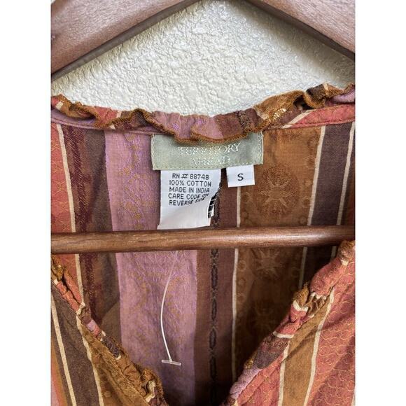 Territory Ahead womens multicolor stripe cotton button blouse Sm 3/4 sleeve boho - Picture 3 of 4